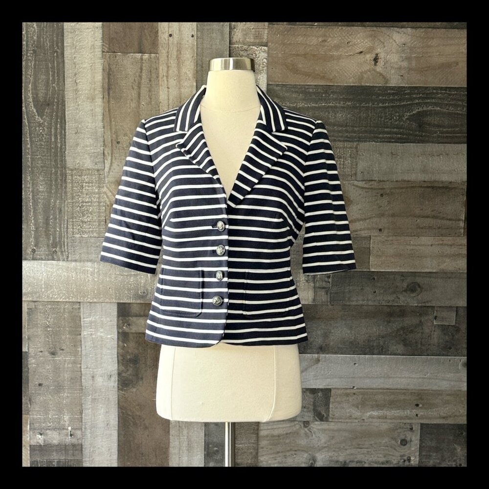 Striped Navy & White Short Blazer Jacket - Women